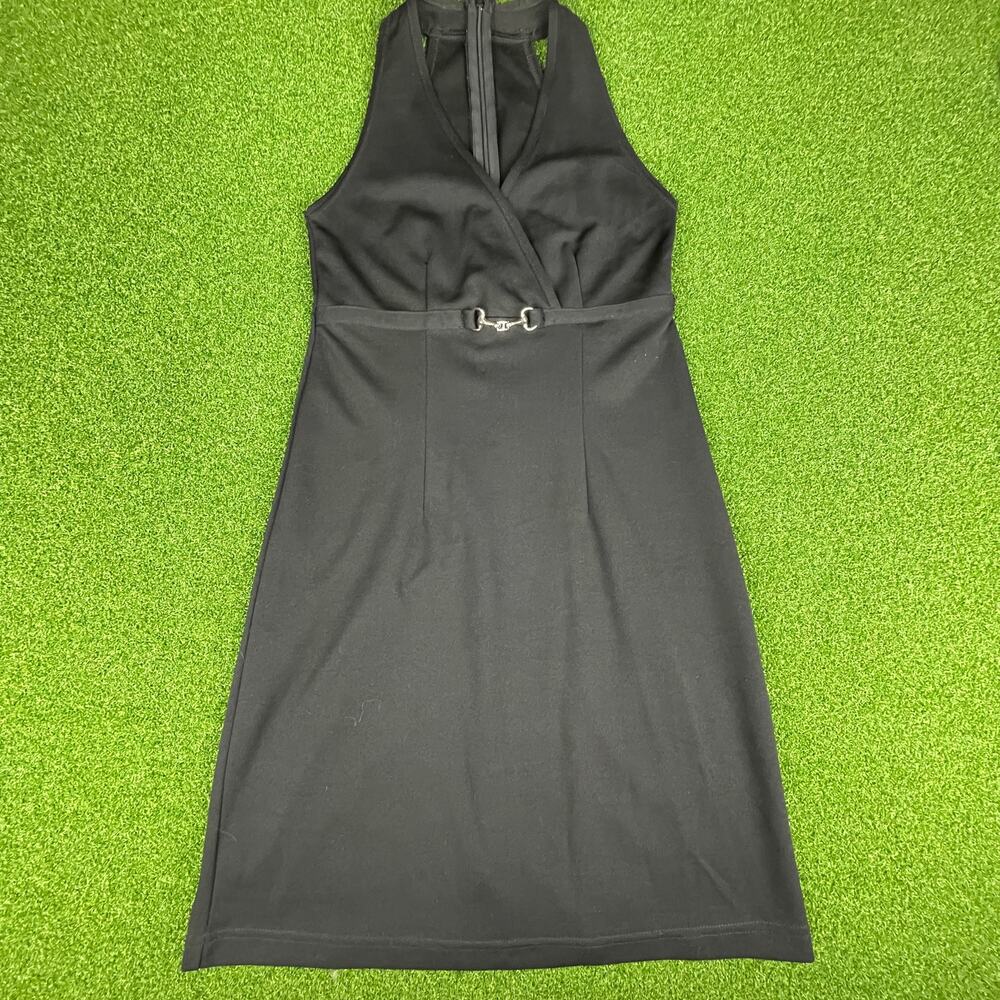 Vintage Currants Black Sleeveless Empire Waist Buckle V-Neck A-Line Dress Sz M